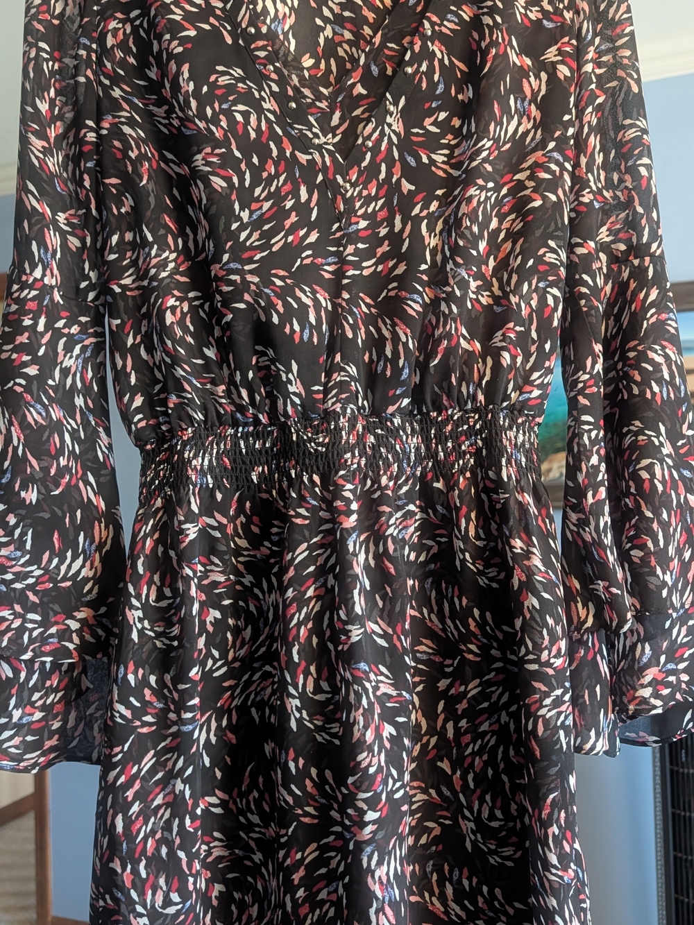 White House Black Market Black Long-Sleeve Floral Swirl Dress